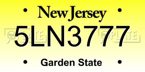 5LN3777 New Jersey License Plate