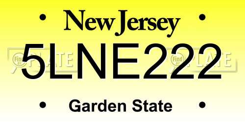 5LNE222 New Jersey License Plate