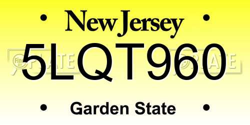 5LQT960 New Jersey License Plate