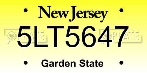 5LT5647 New Jersey License Plate