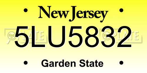 5LU5832 New Jersey License Plate