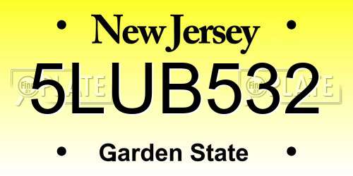 5LUB532 New Jersey License Plate