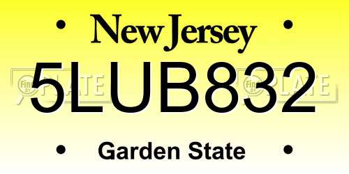 5LUB832 New Jersey License Plate