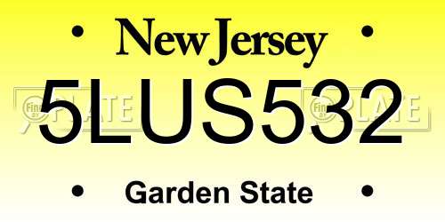 5LUS532 New Jersey License Plate