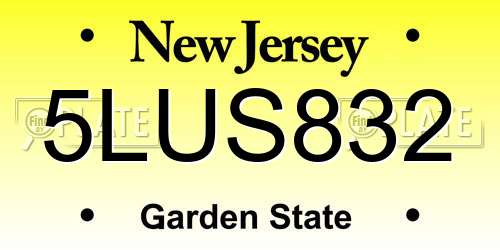 5LUS832 New Jersey License Plate