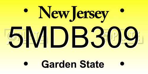 5MDB309 New Jersey License Plate