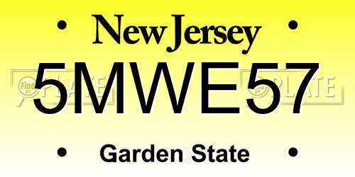 5MWE57 New Jersey License Plate