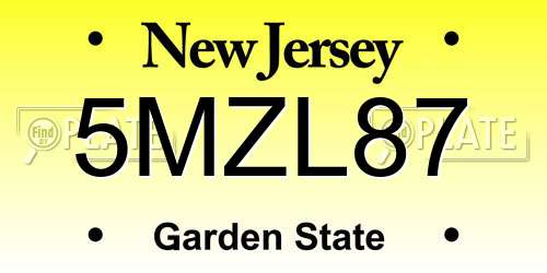 5MZL87 New Jersey License Plate
