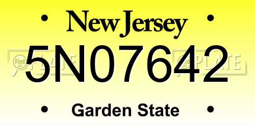 5N07642 New Jersey License Plate