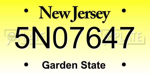 5N07647 New Jersey License Plate
