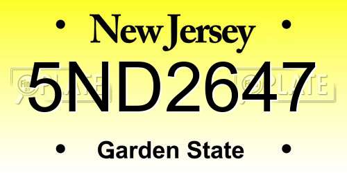 5ND2647 New Jersey License Plate