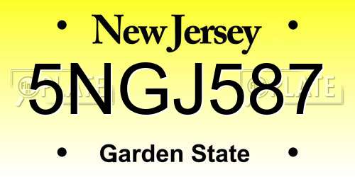 5NGJ587 New Jersey License Plate