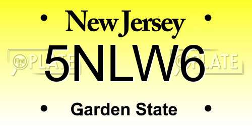5NLW6 New Jersey License Plate