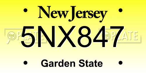 5NX847 New Jersey License Plate