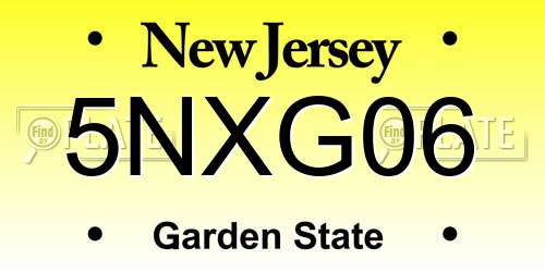 5NXG06 New Jersey License Plate