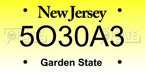 5O30A3 New Jersey License Plate