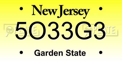 5O33G3 New Jersey License Plate