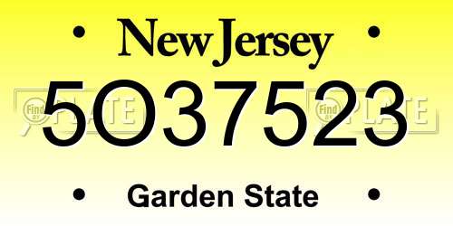 5O37523 New Jersey License Plate