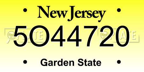5O44720 New Jersey License Plate
