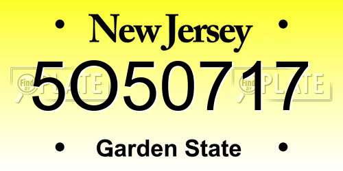 5O50717 New Jersey License Plate
