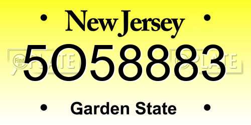 5O58883 New Jersey License Plate