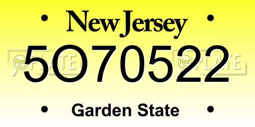 5O70522 New Jersey License Plate