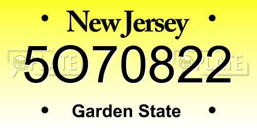 5O70822 New Jersey License Plate