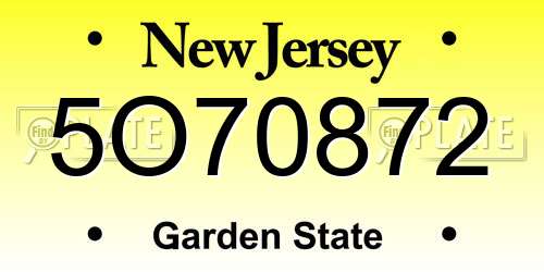 5O70872 New Jersey License Plate