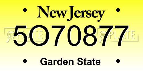 5O70877 New Jersey License Plate