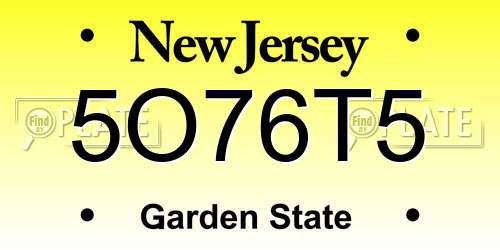 5O76T5 New Jersey License Plate