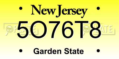 5O76T8 New Jersey License Plate