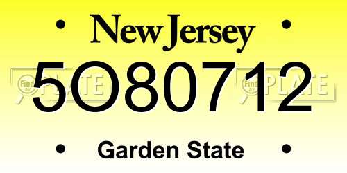 5O80712 New Jersey License Plate