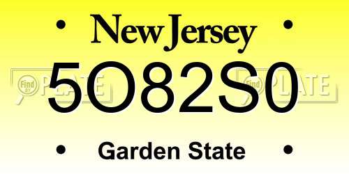 5O82S0 New Jersey License Plate