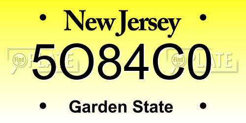 5O84C0 New Jersey License Plate