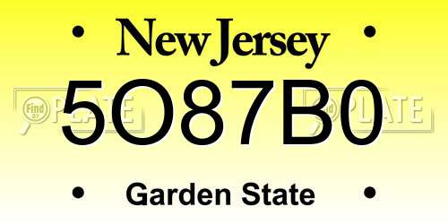 5O87B0 New Jersey License Plate