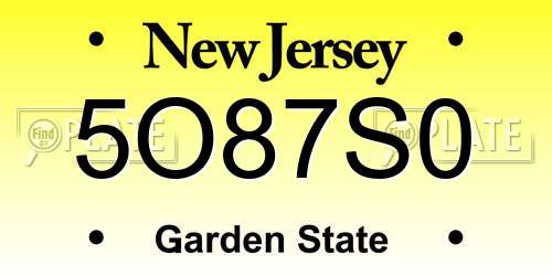 5O87S0 New Jersey License Plate