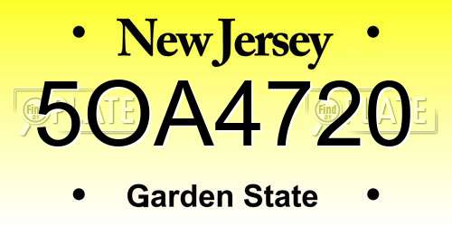 5OA4720 New Jersey License Plate