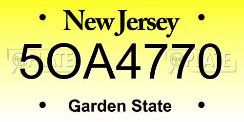 5OA4770 New Jersey License Plate