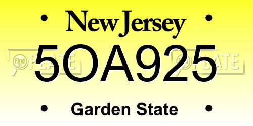 5OA925 New Jersey License Plate