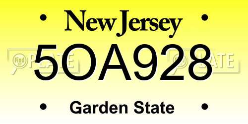 5OA928 New Jersey License Plate