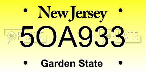 5OA933 New Jersey License Plate