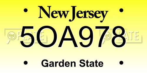 5OA978 New Jersey License Plate