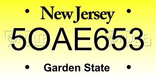 5OAE653 New Jersey License Plate