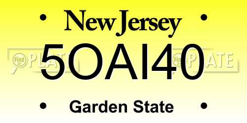 5OAI40 New Jersey License Plate