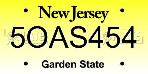 5OAS454 New Jersey License Plate