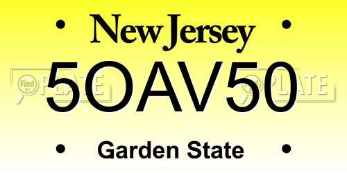 5OAV50 New Jersey License Plate