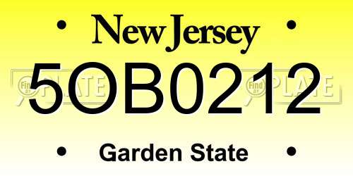 5OB0212 New Jersey License Plate