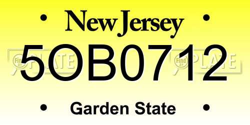 5OB0712 New Jersey License Plate