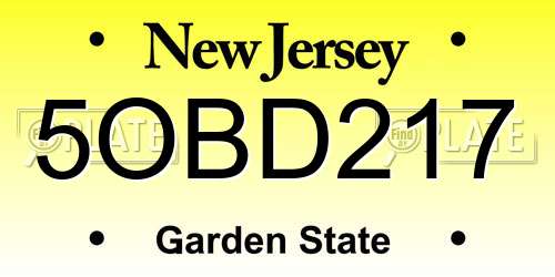 5OBD217 New Jersey License Plate