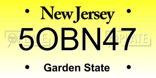5OBN47 New Jersey License Plate